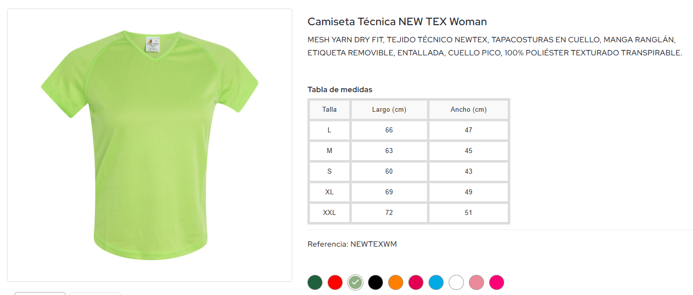 NEW TEX WOMAN: foto, colors i taula de talles