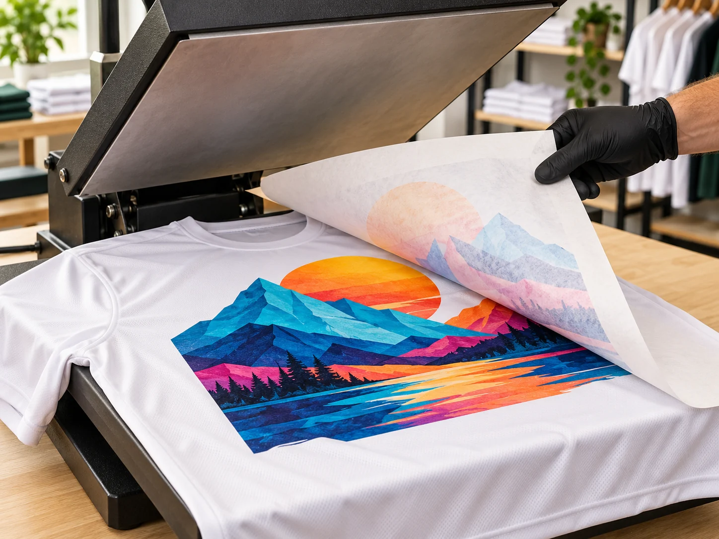 Premsa tèrmica amb paper de sublimació i samarreta impresa